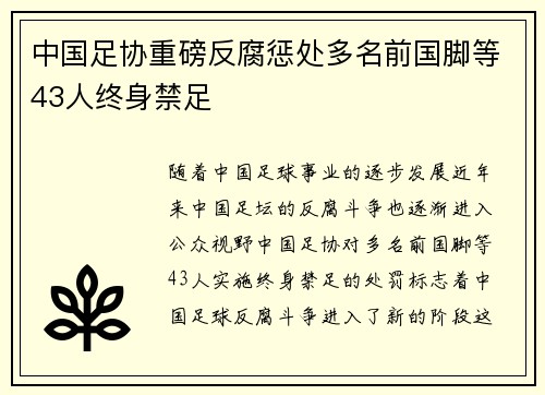 中国足协重磅反腐惩处多名前国脚等43人终身禁足